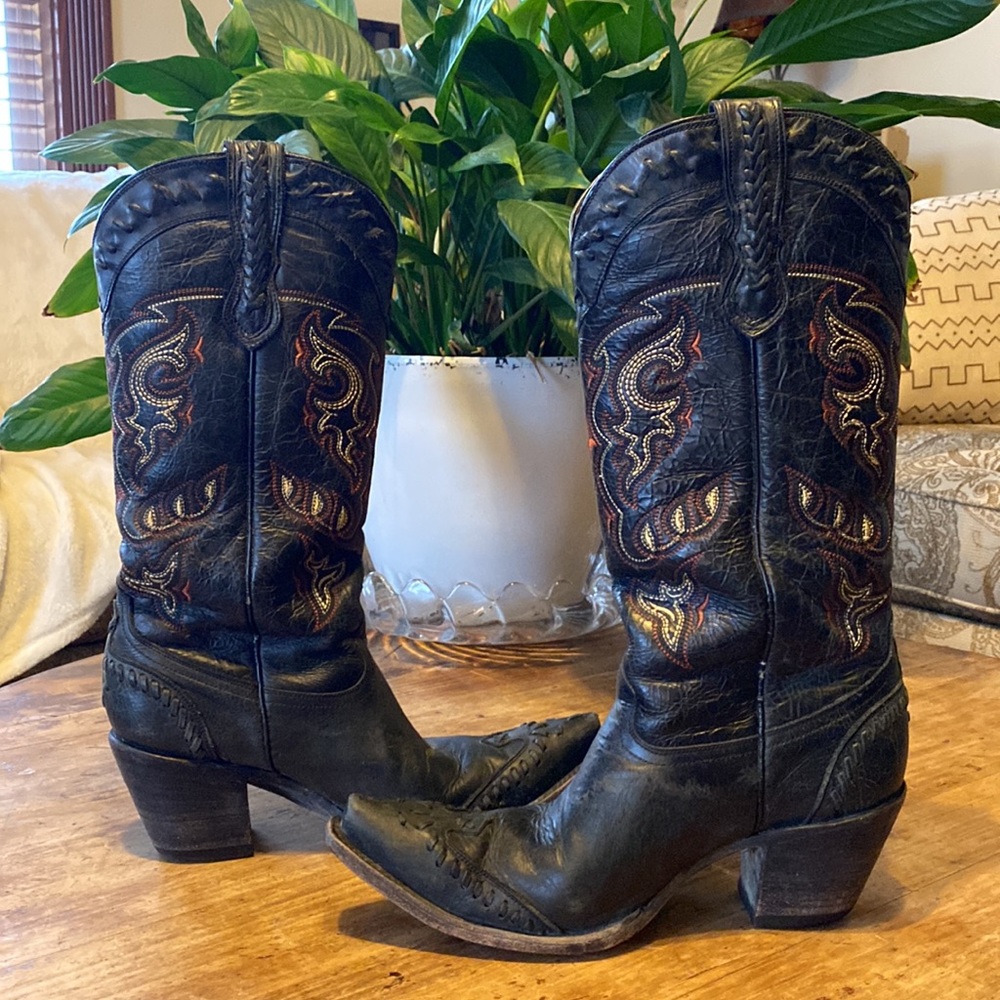 LUCCHESE Black Crackle Boots 9.5C (M5021)